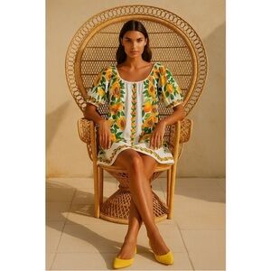 NEW Farm Rio Papaya Salad Scarf Scoopneck Mini Dress Off-white Minidress S Small